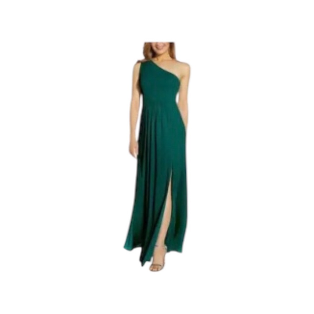 Adrianna Papell.   One Shoulder Sleeveless Maxi Dress In Hunter Green Size 12